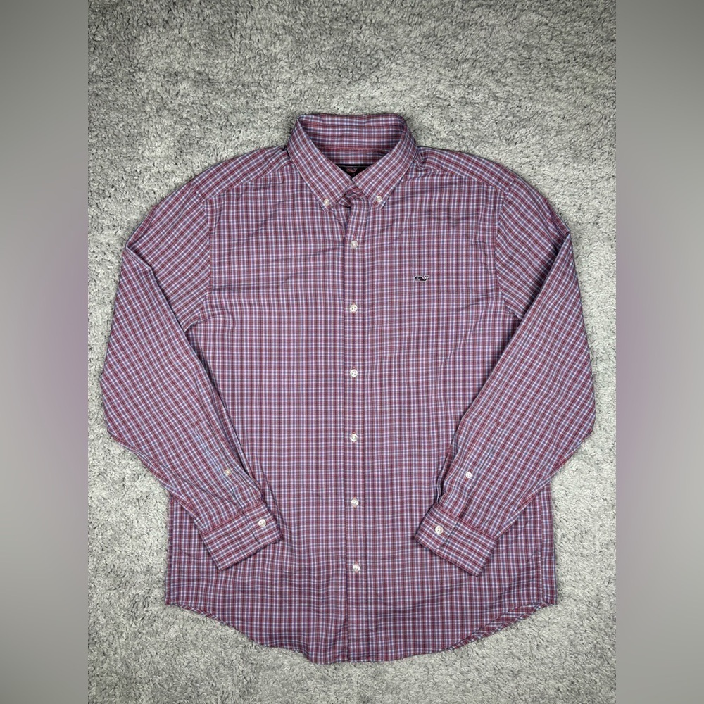 Vineyard Vines Shirt Mens Large Button up Plaid Whale Shirt Classic Office Work